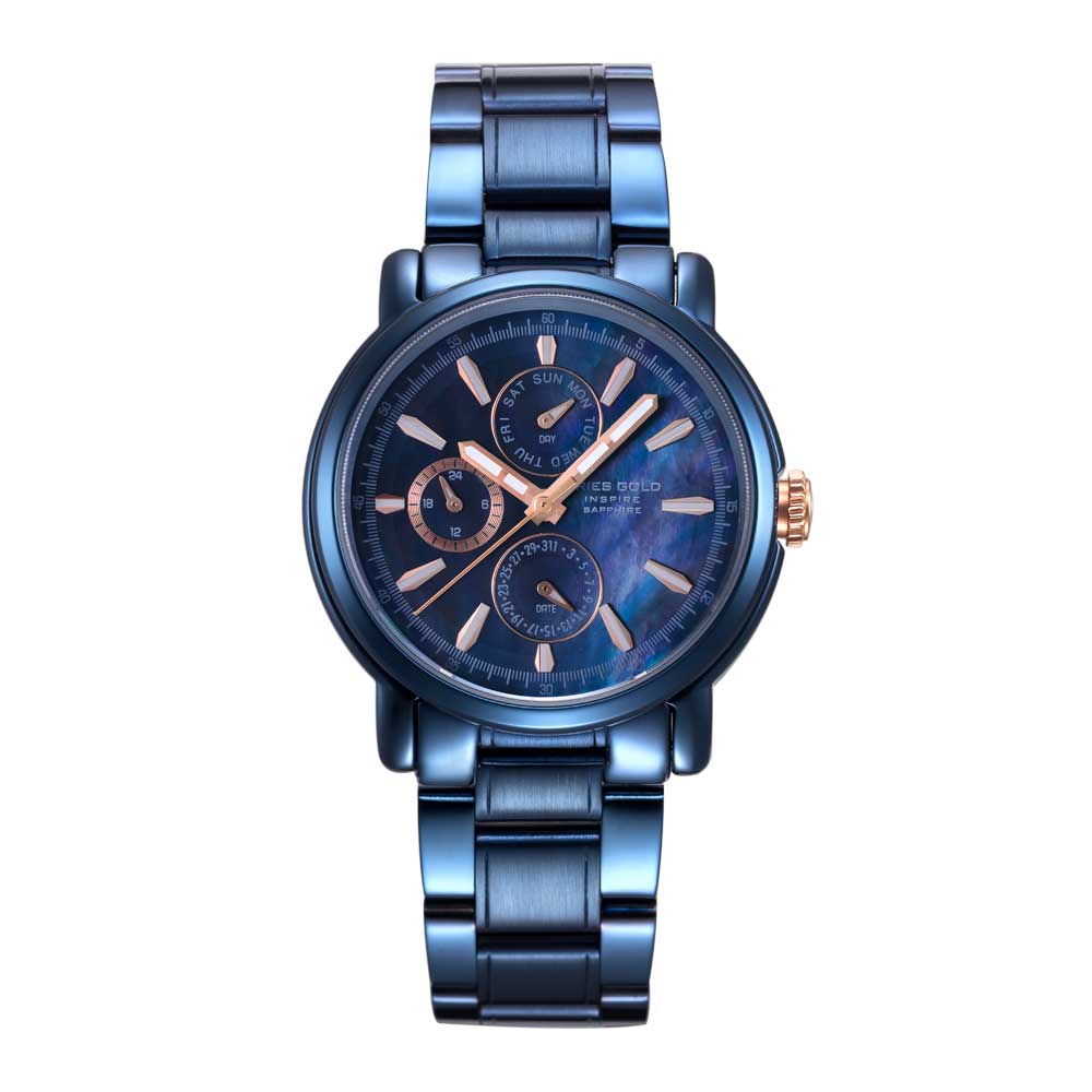 ARIES GOLD CHRONOGRAPH INSPIRE CONTENDER BLUE STAINLESS STEEL B 7302 BU-BURG WOMEN'S WATCH